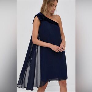 NWT-Lauren Ralph Lauren-Chiffon One-Shoulder Dress- Sz 6 Navy